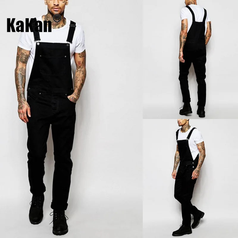 Kakan - New European and American Black Jeans with Straps for Men's Clothing, Popular Youth Suspender Long Jumpsuit K34-711