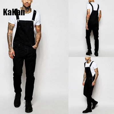 Kakan - New European and American Black Jeans with Straps for Men's Clothing, Popular Youth Suspender Long Jumpsuit K34-711