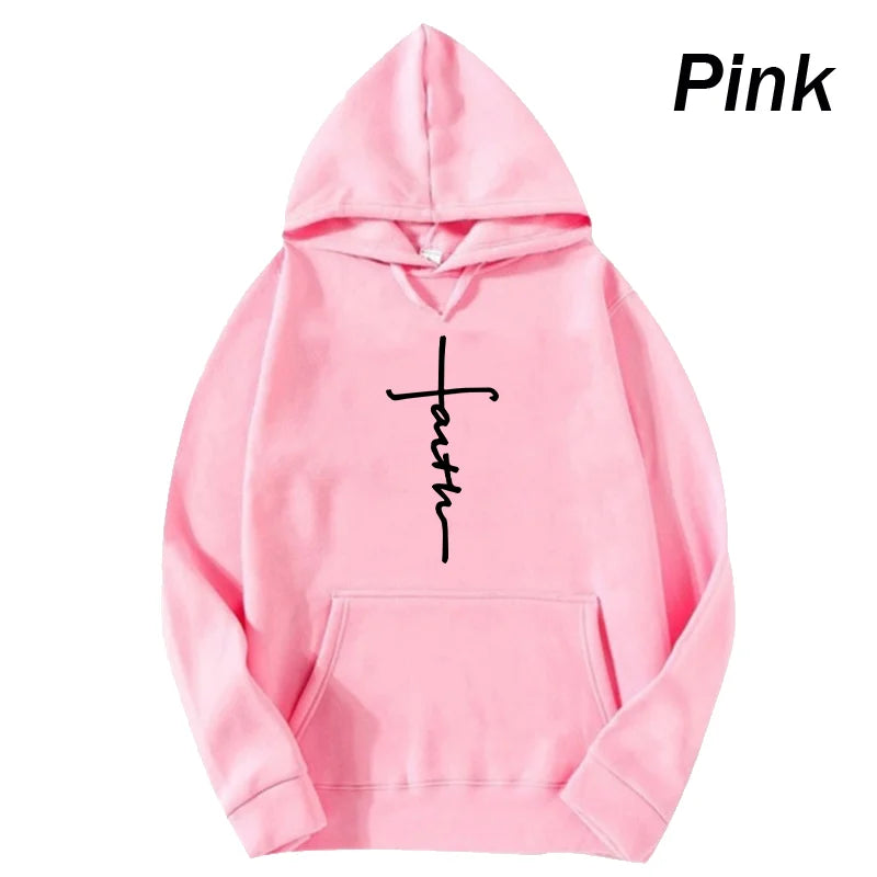 Unisex Cool Faith Print Hoodie Sweatshirt Men Women Fleece Hoodie Fashion Sports Hoodie Crew Neck Hoodie Sweatshirt