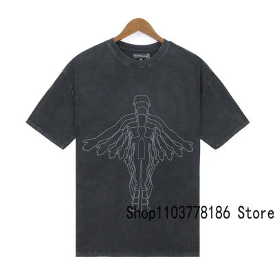 Men's Clothing Who Decides War T-shirts American Street Loose Washed Black Do Old Tops Breathable Cotton WDW Short Sleeve