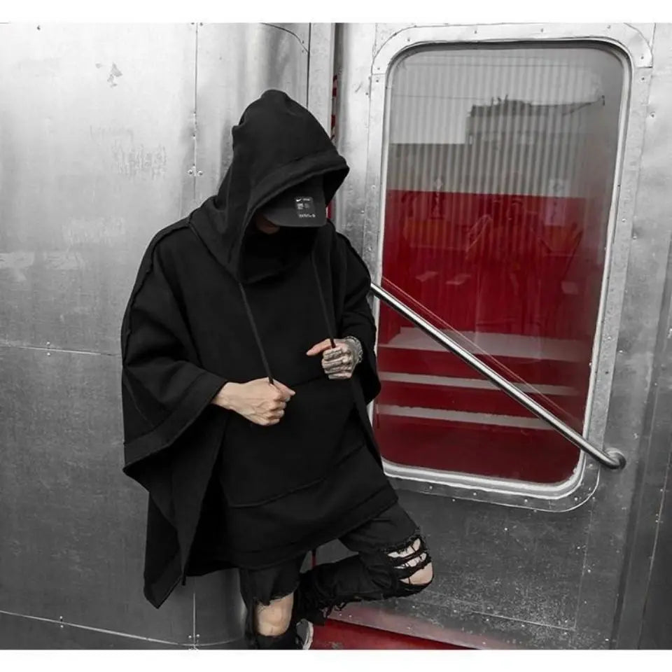 ARENS Techwear Black Oversized Hoodies Sweatshirt Baggy Trench Coat Anorak Men Goth Punk Japanese Streetwear Hip Hop Gothic