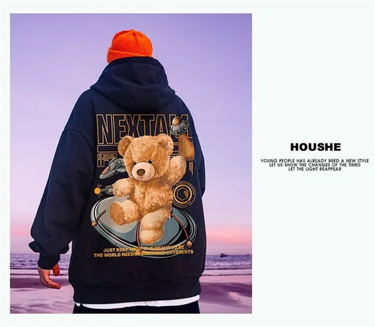 Autumn Men Hip Hop Bear Graphic Hoodie 2022 Cartoon Casual Oversized Hoodies Streetwear Fashion Sweatshirts Japanese y2k Clothes