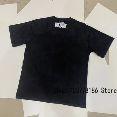 Men's Clothing Who Decides War T-shirts American Street Loose Washed Black Do Old Tops Breathable Cotton WDW Short Sleeve