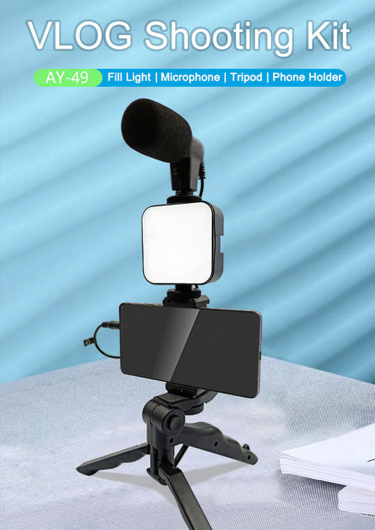 Professional video Microphone kit with Tripod Stand and LED Light Everrd