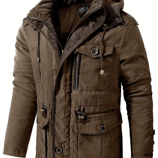 Men's Warm Thick Hooded Winter Jacket, Casual Chic Multi Pocket Cargo Jacket