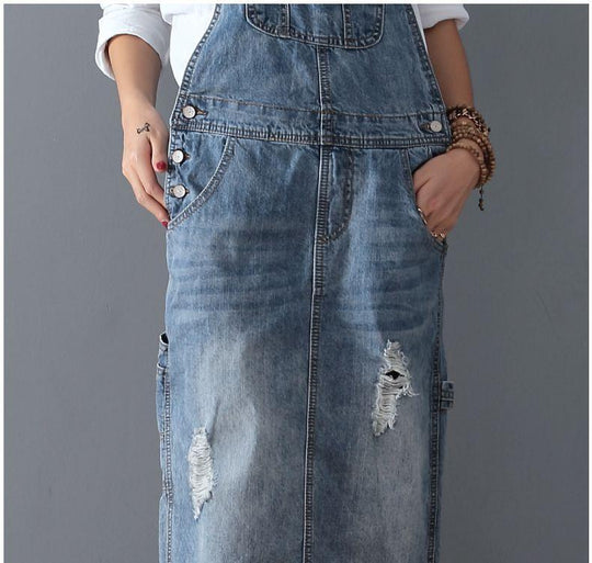 Ripped Denim Overall Dress - EVERRD USA