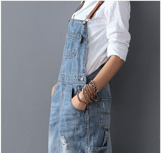 Ripped Denim Overall Dress - EVERRD USA