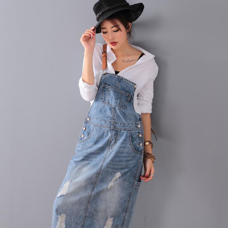 Ripped Denim Overall Dress - EVERRD USA