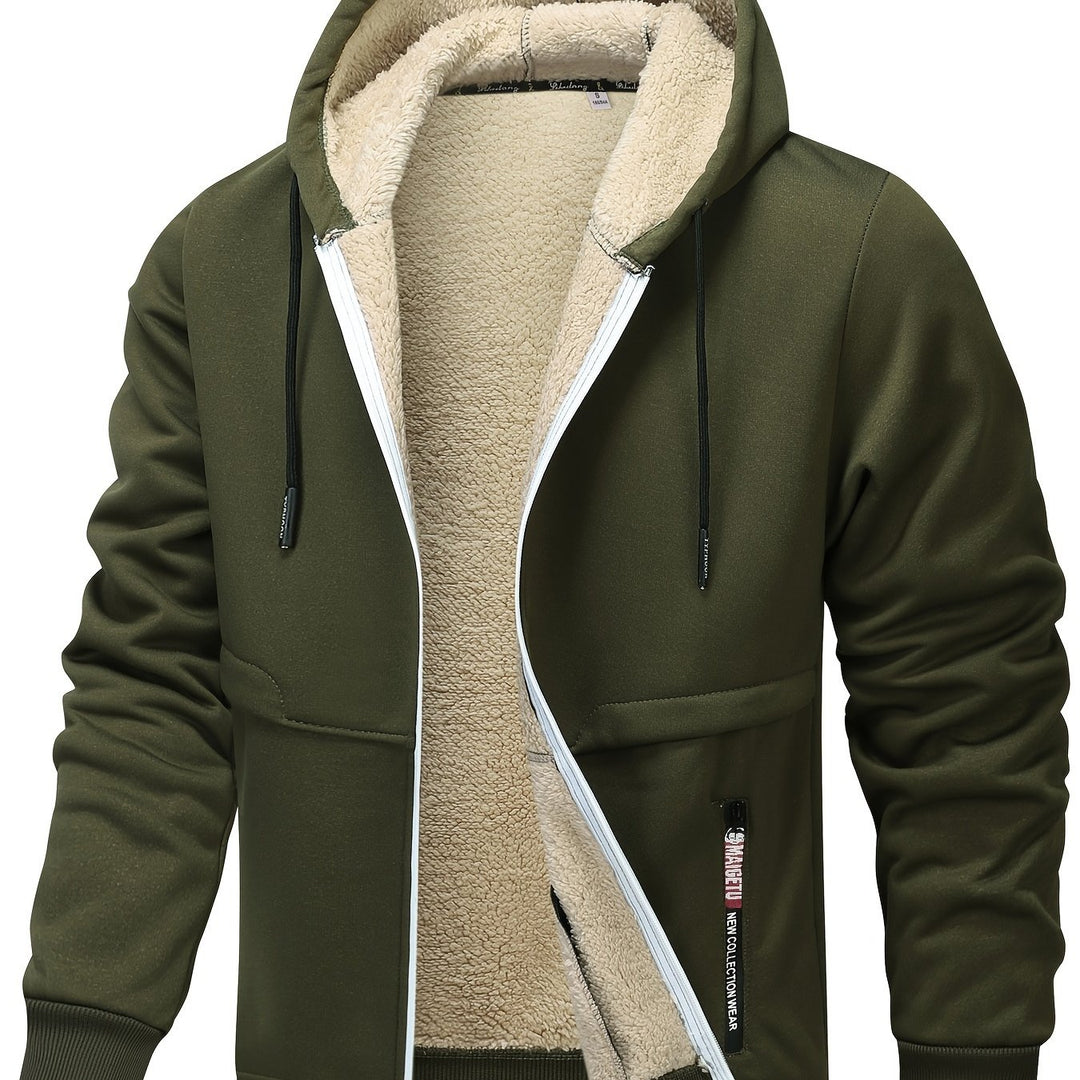 Men's Fleece-Lined Hooded Jacket - Casual, Stretchy & Breathable Zip-Up Coat for Fall/Winter Outdoor Activities - Fleece Lining - Suitable for Fall/Winter - Perfect Gift for Outdoor Enthusiasts