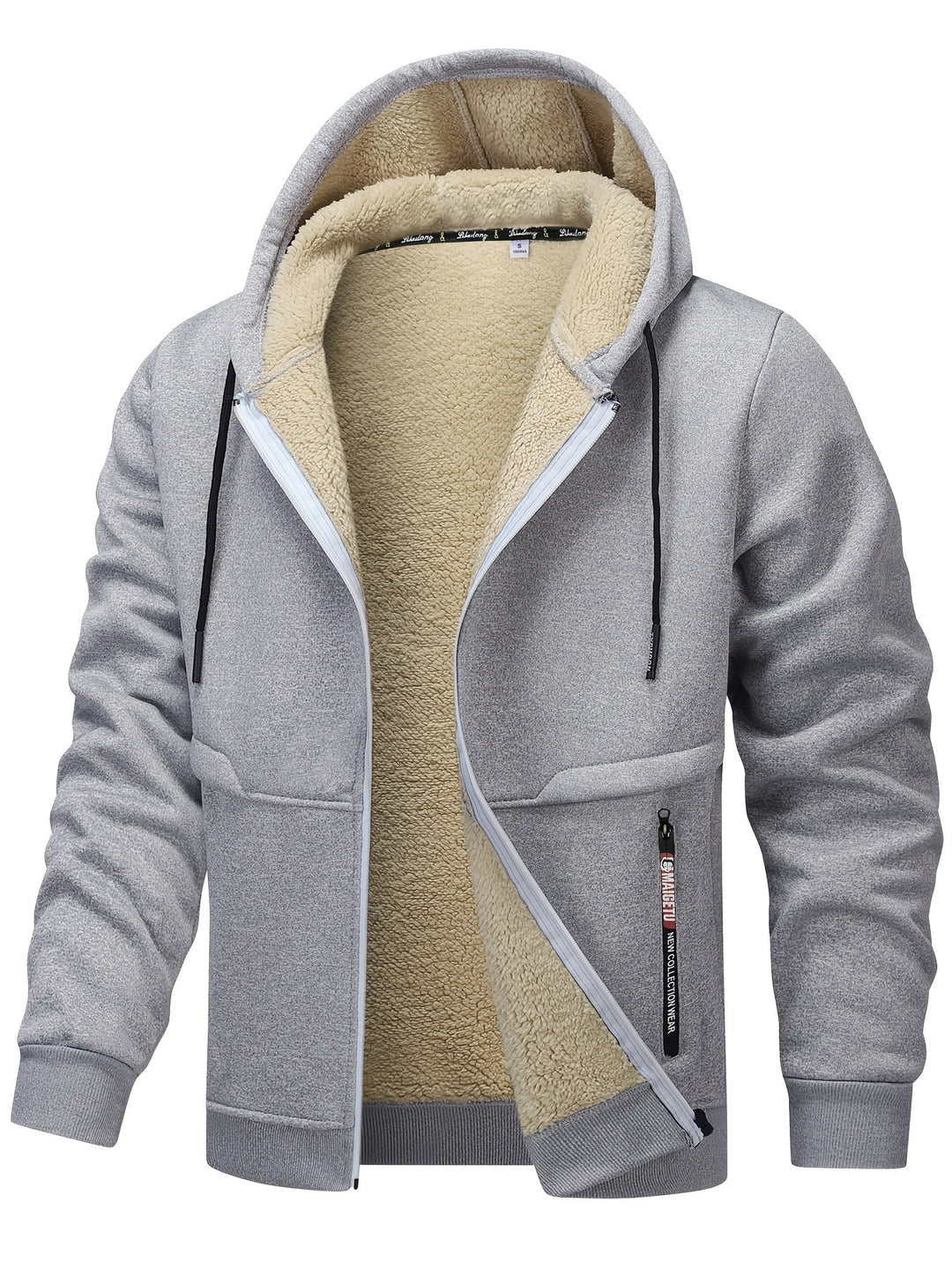 Men's Fleece-Lined Hooded Jacket - Casual, Stretchy & Breathable Zip-Up Coat for Fall/Winter Outdoor Activities - Fleece Lining - Suitable for Fall/Winter - Perfect Gift for Outdoor Enthusiasts