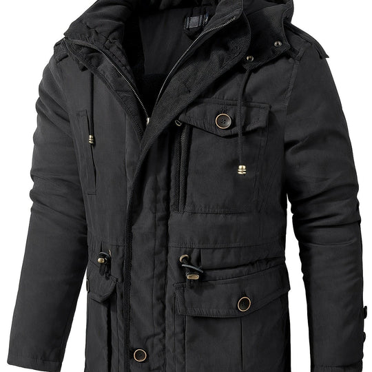 Men's Warm Thick Hooded Winter Jacket, Casual Chic Multi Pocket Cargo Jacket