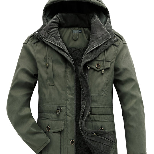 Men's Warm Thick Hooded Winter Jacket, Casual Chic Multi Pocket Cargo Jacket