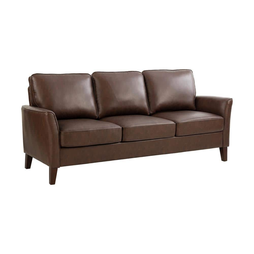 Doherty 79.9 In. Flared Arm Faux Leather Sofa in Chestnut Brown