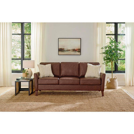 Doherty 79.9 In. Flared Arm Faux Leather Sofa in Chestnut Brown