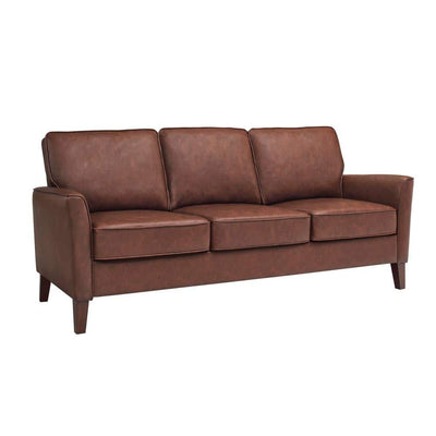 Doherty 79.9 In. Flared Arm Faux Leather Sofa in Chestnut Brown