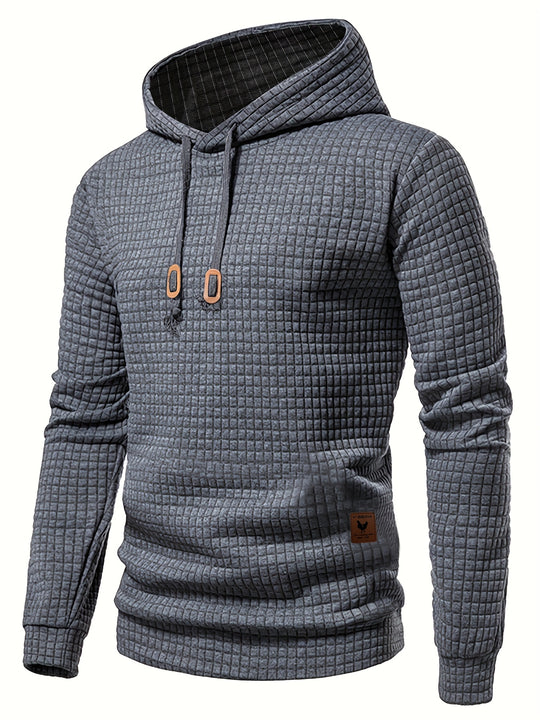 [1pc GEKM Men'S Casual Sports Hoodie] 1pc GEKM Men'S Casual Sports Pullover Sweatshirt, Boho Style Long Sleeve Hoodie with Embroidered Design, Knitted Polyester Fabric, Regular Fit, 250gsm - Autumn/Winter Collection