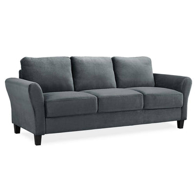 Wesley 80.3 In. round Arm Polyester Rectangle 3-Seater Sofa in Dark Grey