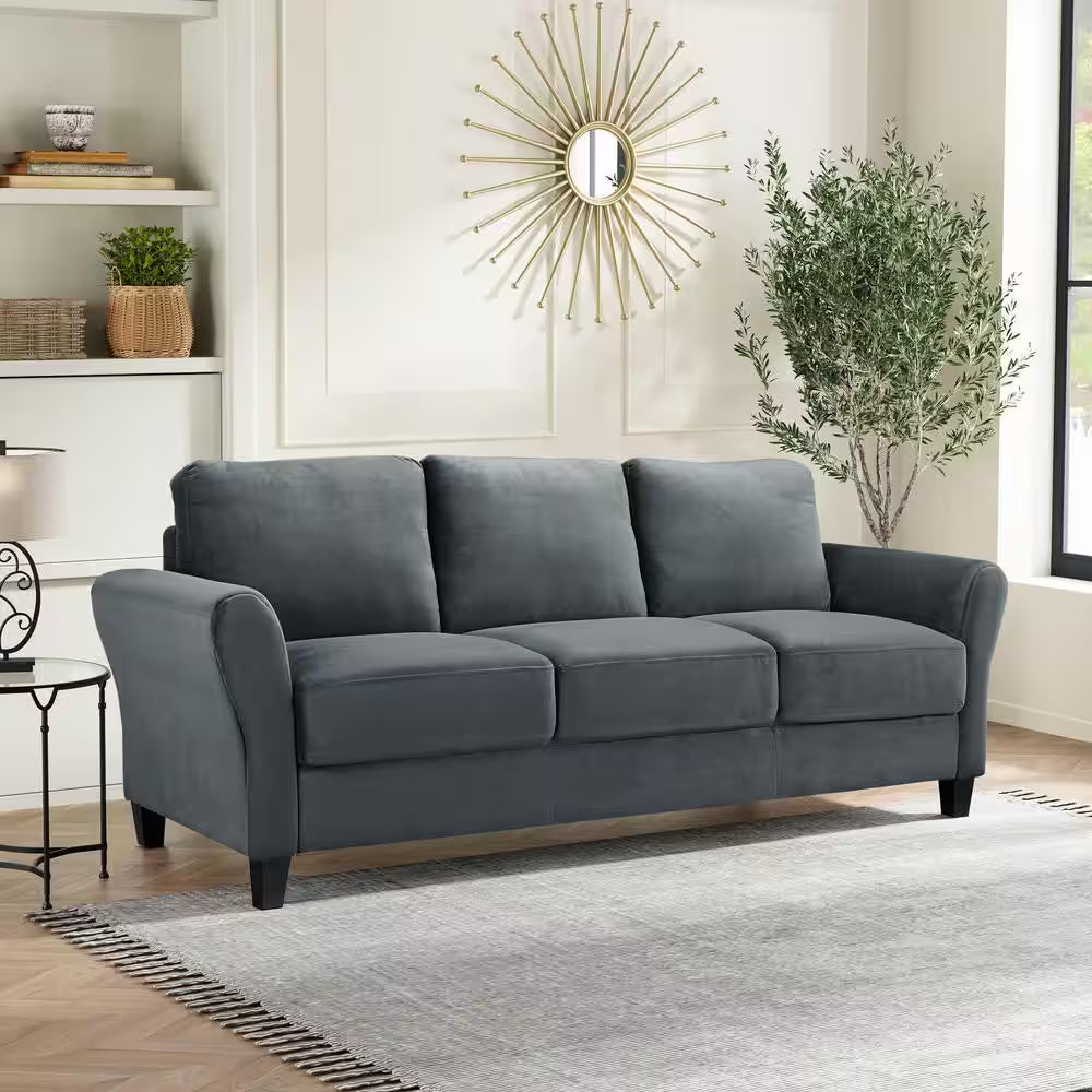 Wesley 80.3 In. round Arm Polyester Rectangle 3-Seater Sofa in Dark Grey