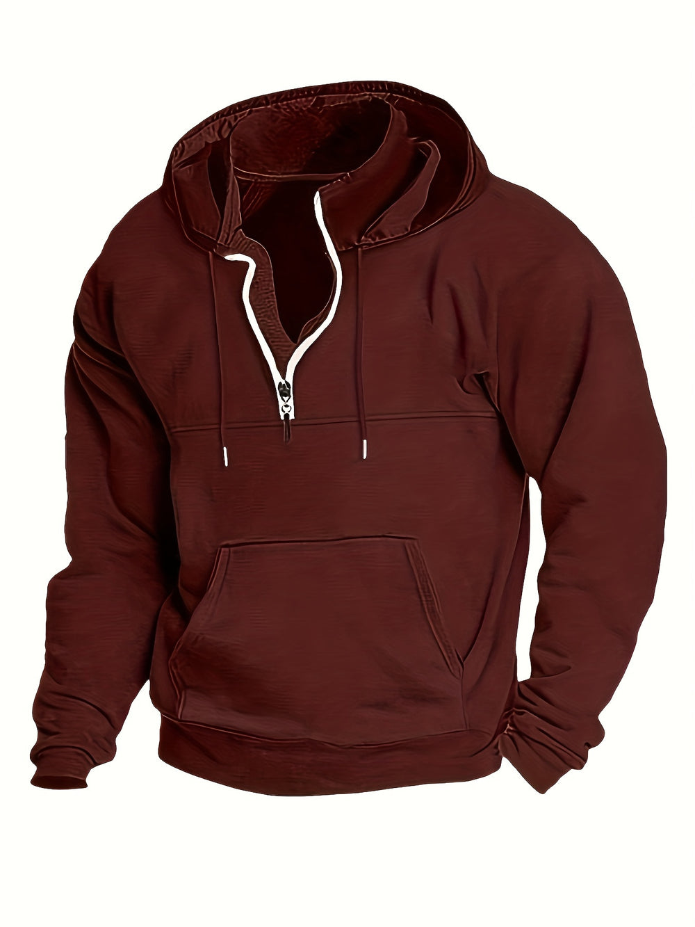 Men's Solid Color Hooded Sweatshirt, Half-Zip Hoodie, Long Sleeve Fitness Sweatshirt for Spring, Fall, Winter