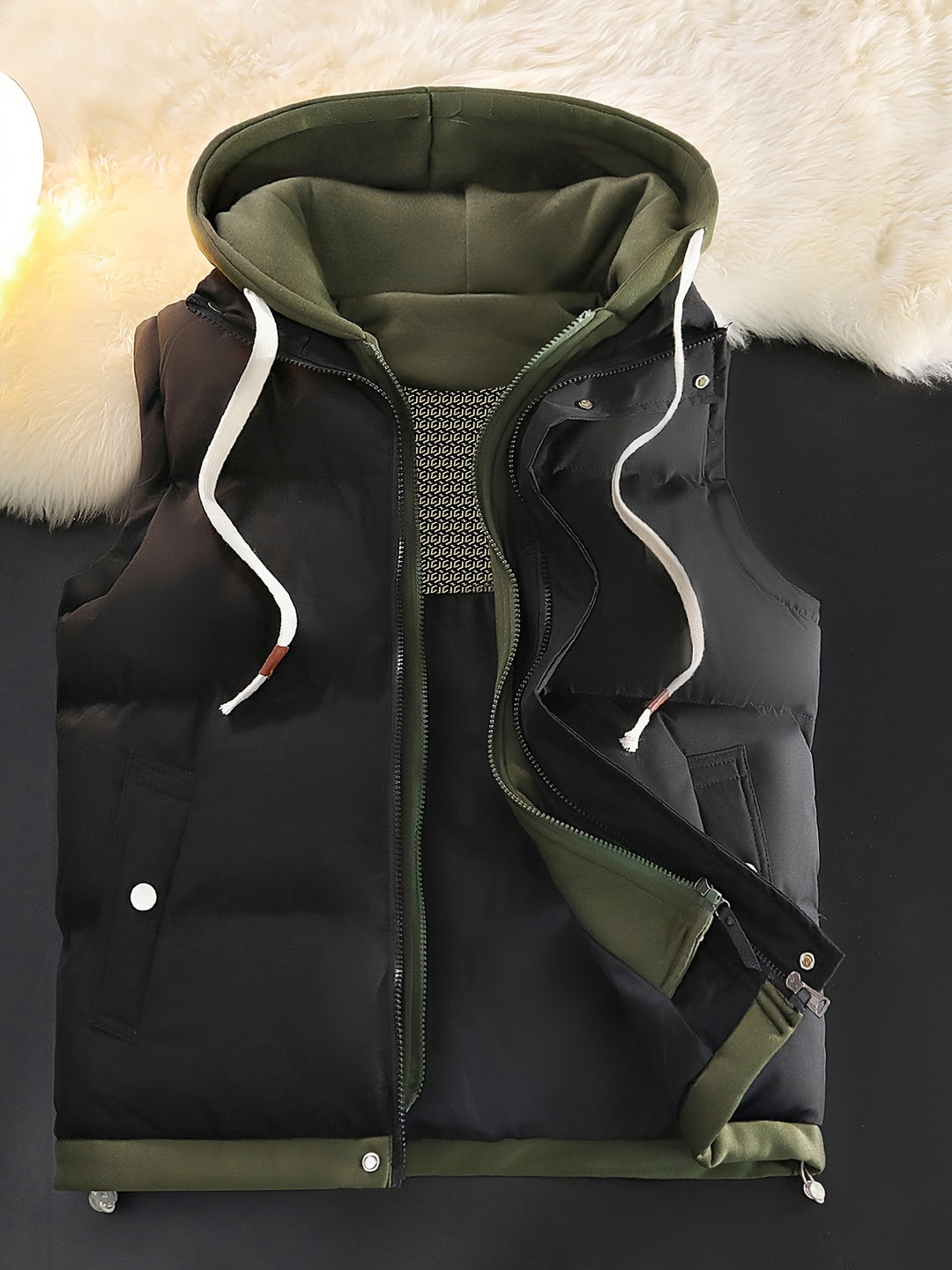 Luxury Faux Two-Piece Vest Jacket - Sleeveless, Hooded, Zip-Up Outerwear for Fall/Winter | Machine Washable