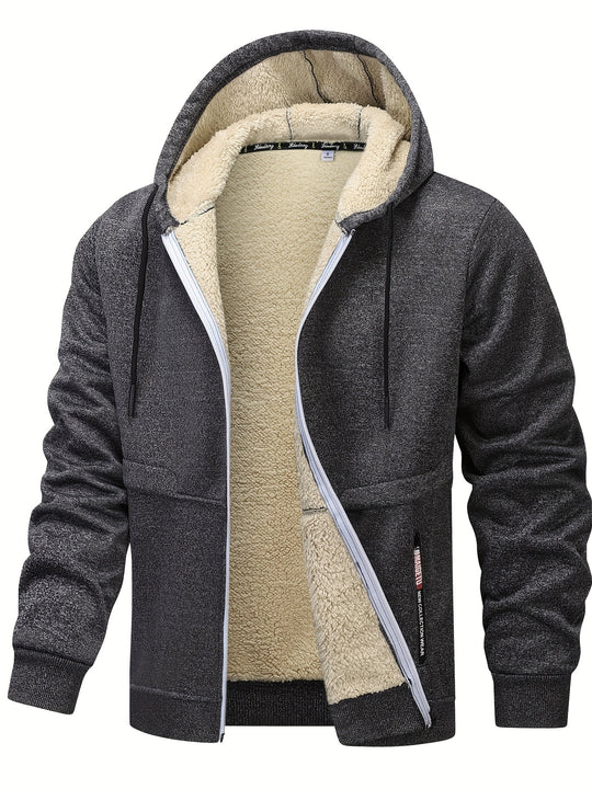 Men's Fleece-Lined Hooded Jacket - Casual, Stretchy & Breathable Zip-Up Coat for Fall/Winter Outdoor Activities - Fleece Lining - Suitable for Fall/Winter - Perfect Gift for Outdoor Enthusiasts