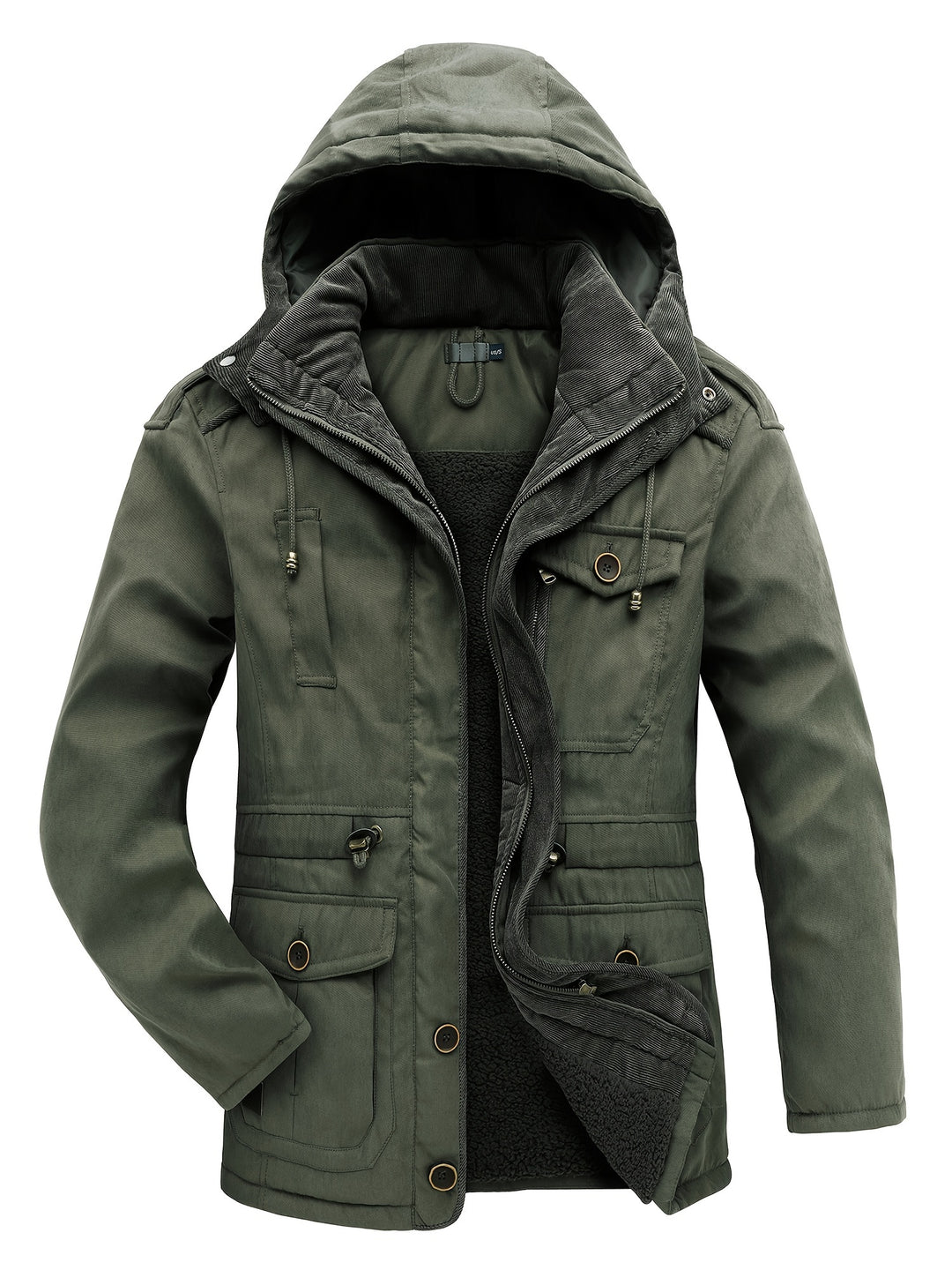 Men's Warm Thick Hooded Winter Jacket, Casual Chic Multi Pocket Cargo Jacket