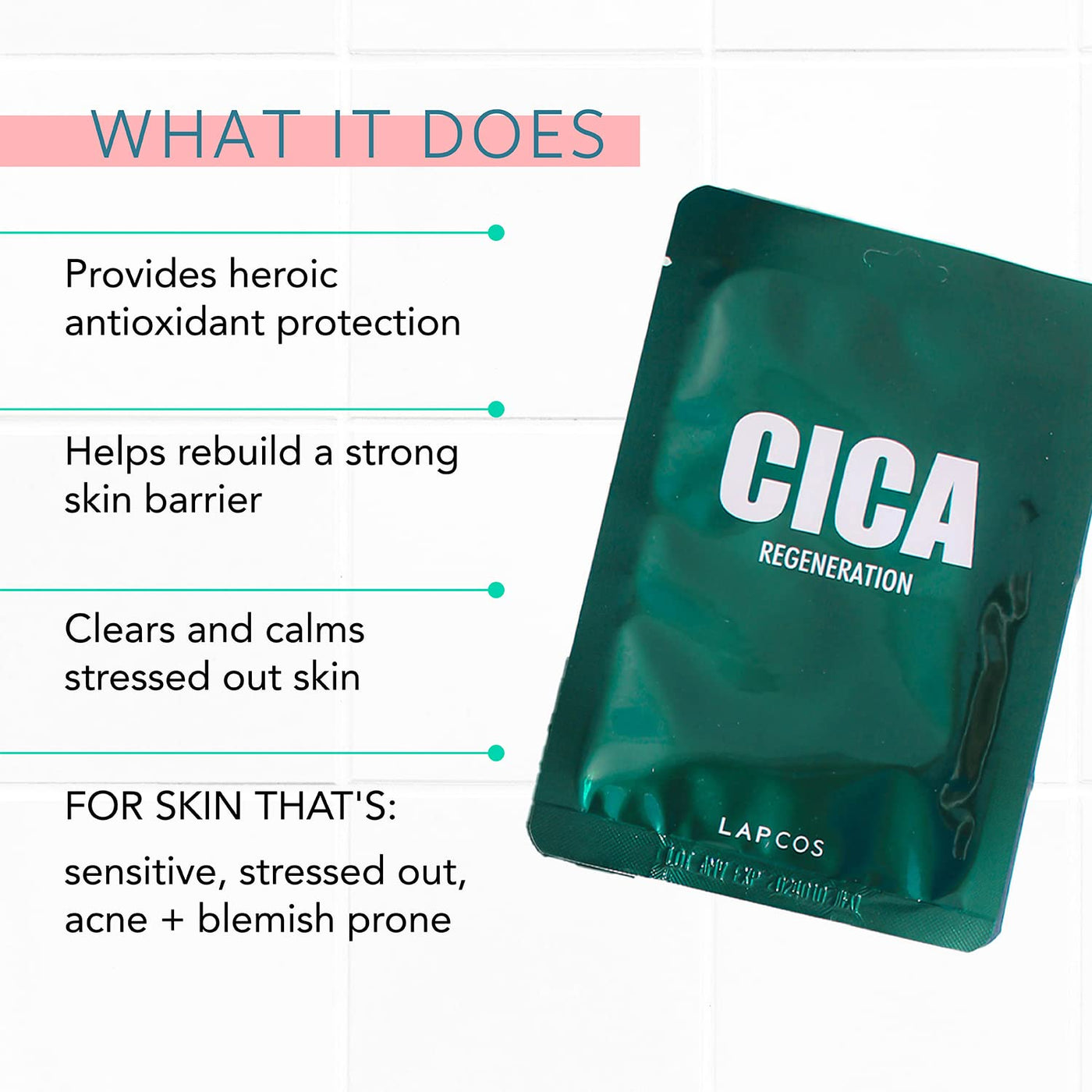 Cica Sheet Mask, Daily Face Mask with Cantella Plant Extract to Regenerate and Revitalize Skin, Korean Beauty Favorite, 5-Pack