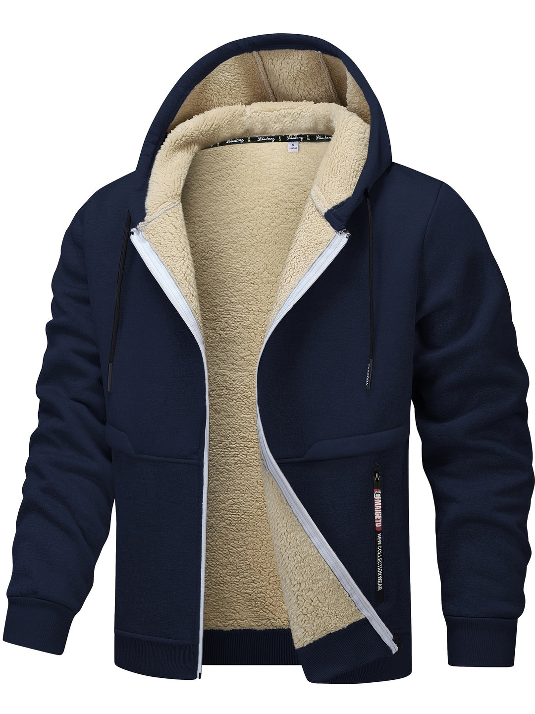 Men's Fleece-Lined Hooded Jacket - Casual, Stretchy & Breathable Zip-Up Coat for Fall/Winter Outdoor Activities - Fleece Lining - Suitable for Fall/Winter - Perfect Gift for Outdoor Enthusiasts