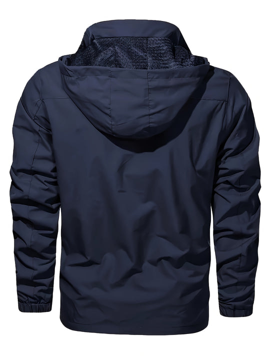 Men's Windproof Hooded Jacket - Casual Nylon Outdoor Mountaineering Coat, Long Sleeve, Machine Washable