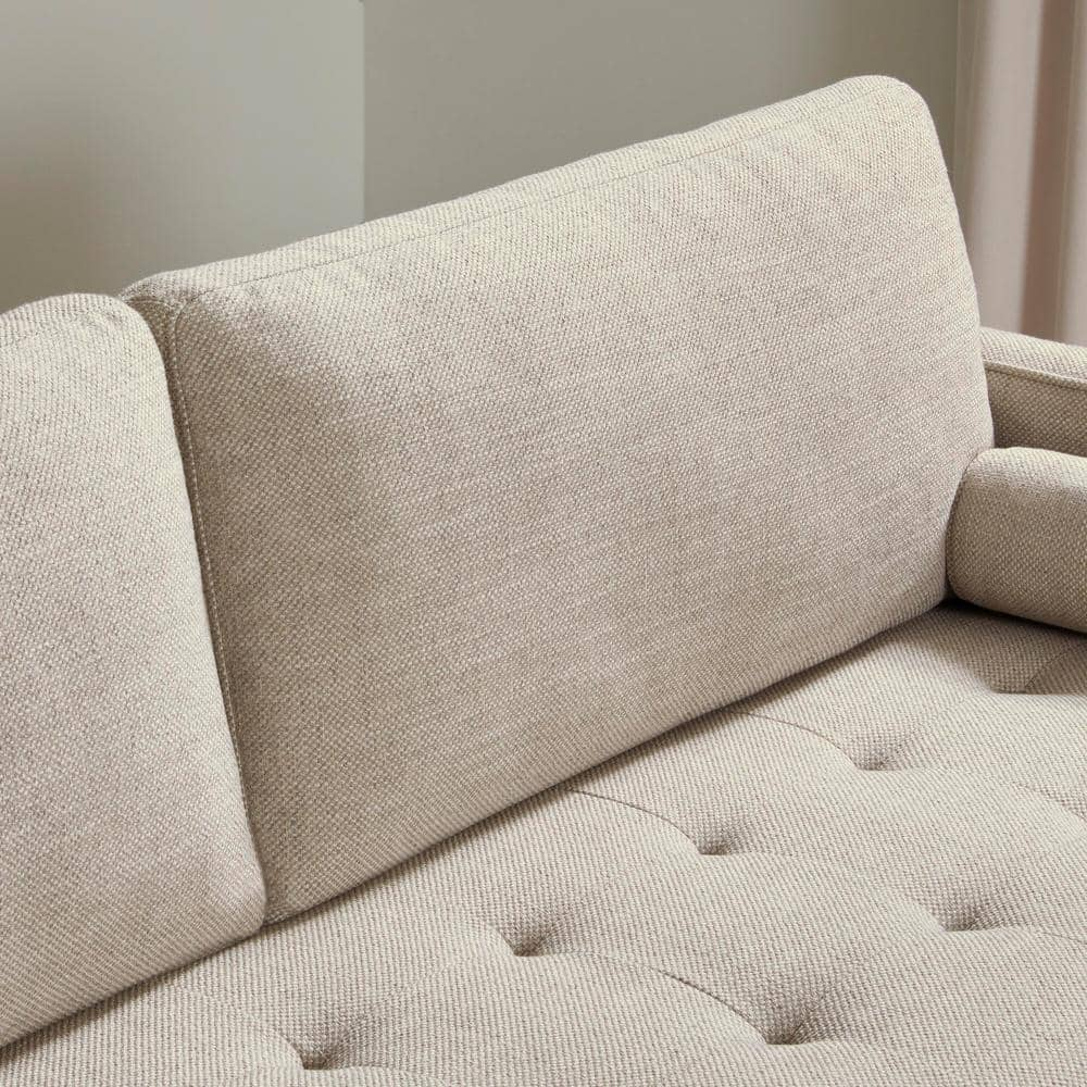 Goodwin Mid-Century Modern Square Arm Fabric Sofa with Throw Pillows in Sand Beige (75.6 In. L)