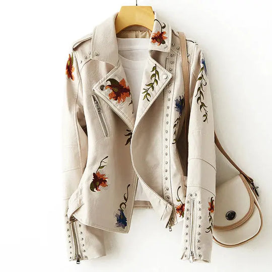 Retro Floral Lux Leather Studded Jacket - EVERRD USA